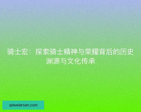 骑士宏：探索骑士精神与荣耀背后的历史渊源与文化传承