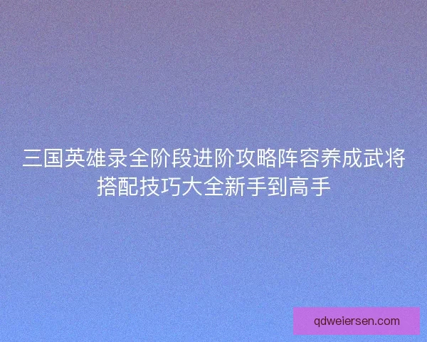 三国英雄录全阶段进阶攻略阵容养成武将搭配技巧大全新手到高手