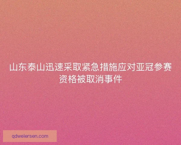 山东泰山迅速采取紧急措施应对亚冠参赛资格被取消事件